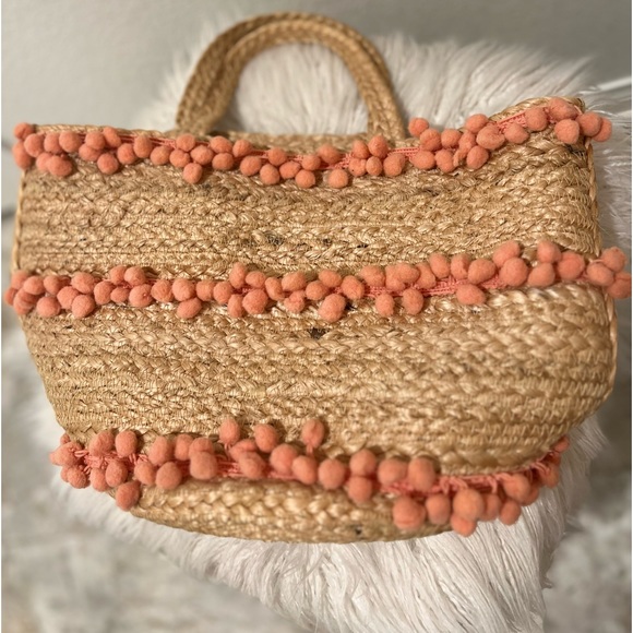⚜️💛⚜️Shiraleah Aubrey small pompom Jute Bag Bohemian - Picture 10 of 17